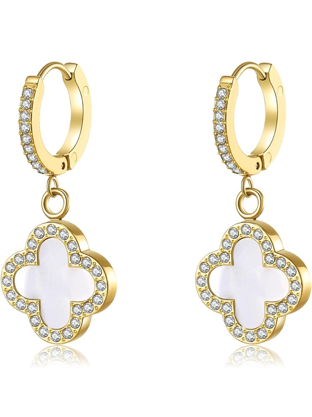 Anthropologie 18k Gold Plated Clover Drop Earrings with White Mother-of-Pearl